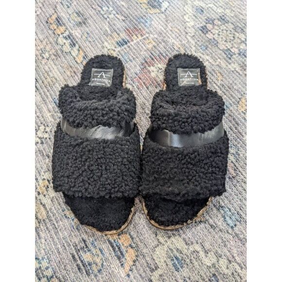 New Aquatalia | Women's Alina Shearling & Leather Slippers In Black - Picture 2 of 7